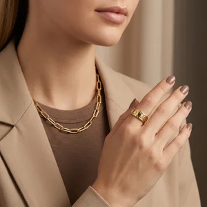 Elegant gold jewelry on model