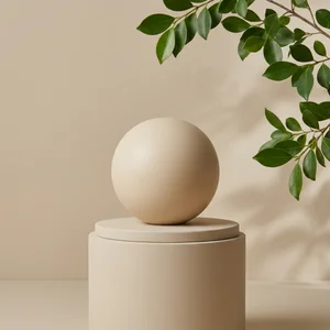 Minimalist beige podium with plant