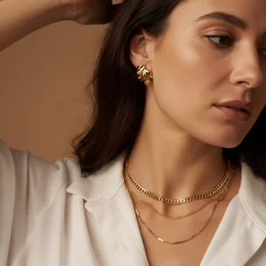 Golden Jewelry Close-up on Model