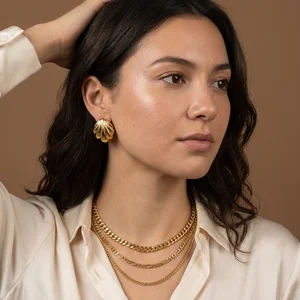 Golden Jewelry Close-up on Model