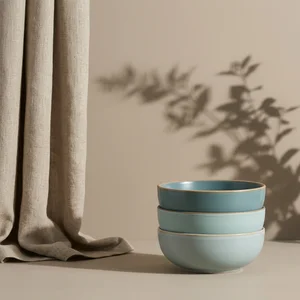 Minimalist teal bowls with shadows