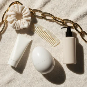 Gentle beauty routine flat lay
