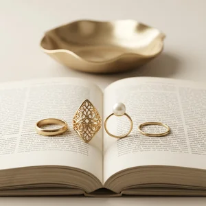 Vintage gold rings on open book