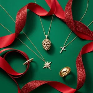 Festive jewelry on green and red