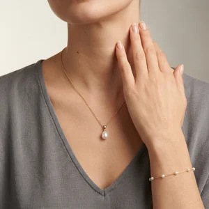 Elegant pearl jewelry on model