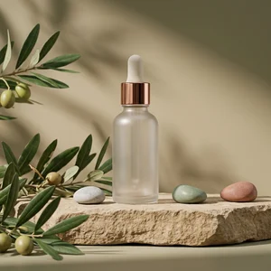 Natural skincare on stone podium