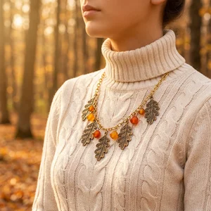 Autumn Leaf Necklace in Golden Light