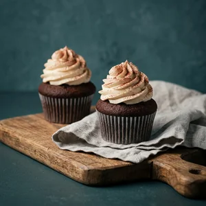 Rustic chocolate cupcakes on wood