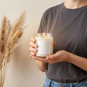 Cozy candle held by model