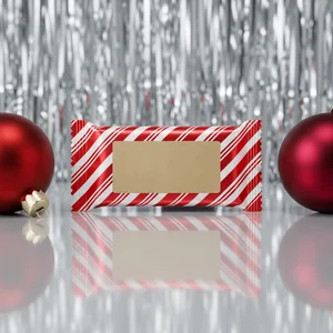Festive candy bar on reflective surface