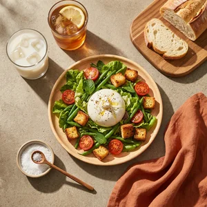 Fresh burrata salad flat lay