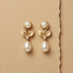 Elegant pearl earrings on textured paper