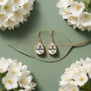 Elegant diamond earrings on leaf