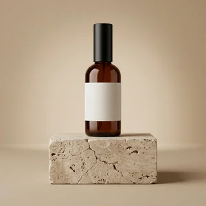 Natural skincare on stone podium
