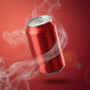 Refreshing red can with smoke