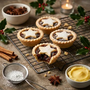 Festive star mince pies on wire rack