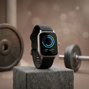 Smartwatch on concrete with weights