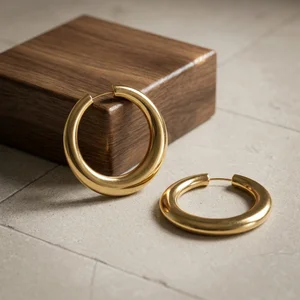 Minimalist gold hoops on stone