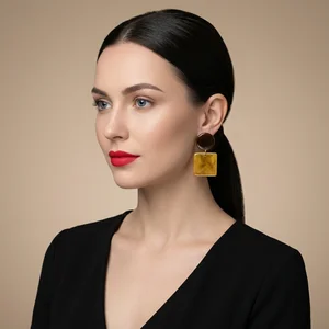 Elegant geometric earrings on model