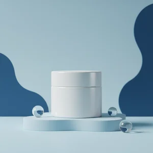 Minimalist white product on blue