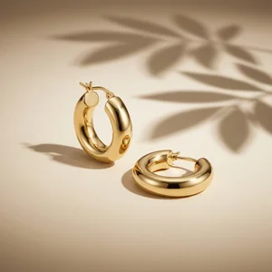 Elegant gold hoops on beige