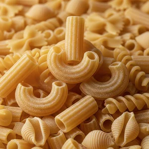 Golden macaroni close-up