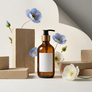 Natural skincare on stone pedestals
