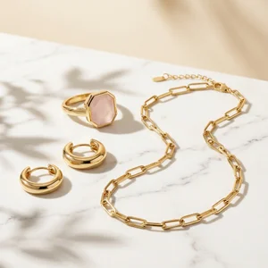Luxury gold jewelry on marble