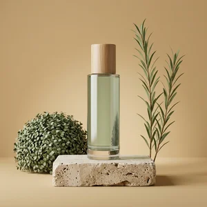 Natural skincare on stone pedestal