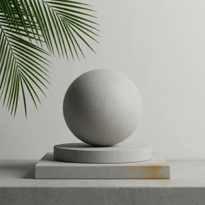 Minimalist concrete podium with palm shadow