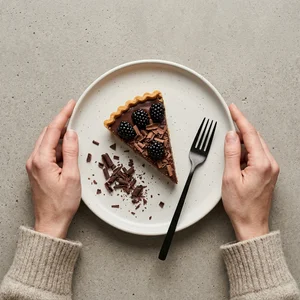 Chocolate tart on concrete