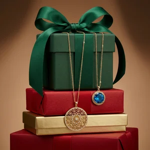 Luxury jewelry on festive gift stack