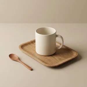 Minimalist mug on wooden tray