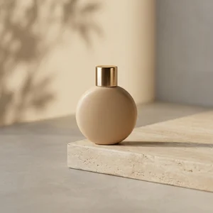 Minimalist beige bottle on stone