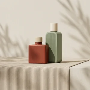 Minimalist bottles with palm shadow
