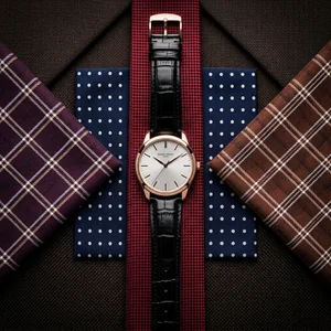 Classic watch on patterned fabrics