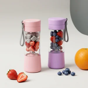 Colorful mini blenders and fruit