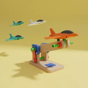 Playful wooden toy airplanes