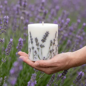 Lavender candle in a blooming field