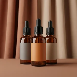 Minimalist amber bottles on terracotta