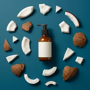 Coconut skincare on teal