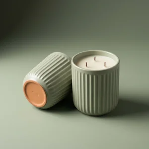Minimalist ribbed candles on green