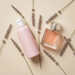 Natural lavender beauty flat lay