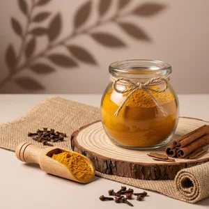 Rustic turmeric and spice setup