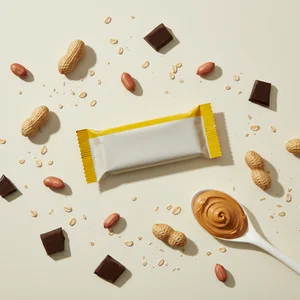 Healthy snack bar flat lay