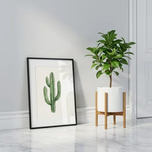 Modern home corner with art and plant