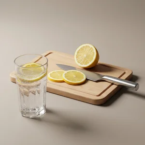 Fresh lemon water on wood