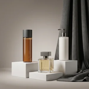 Elegant skincare trio on podiums