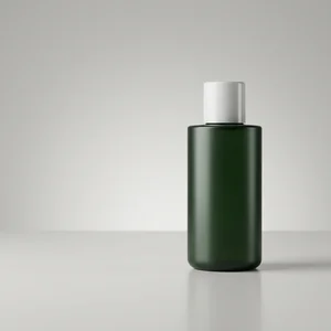 Minimalist green bottle on white