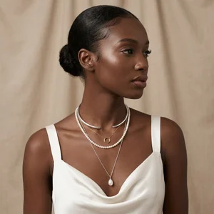 Elegant layered necklaces on model